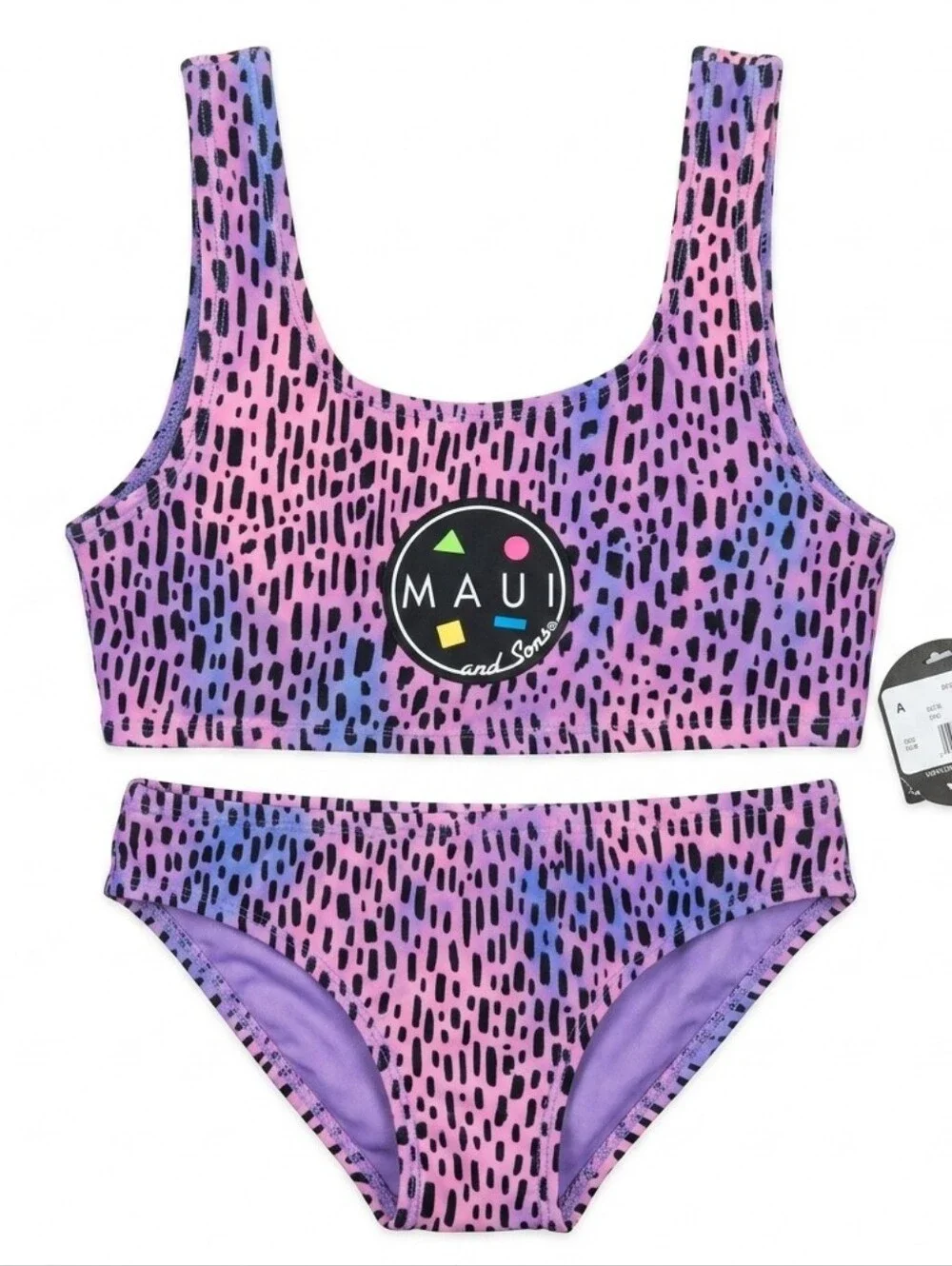 Maui and Sons Girls 2 Piece Bikini Swimsuit Pink Blue Leopard Medium 7-8 NWT